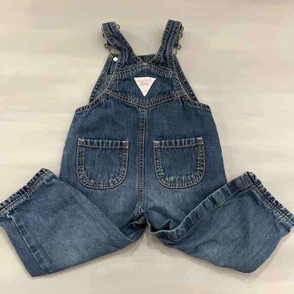Oshkosh B’Gosh Girl Denim Blue Overalls Stitched Heart Ruffle Hem 18 Months - Picture 2 of 9